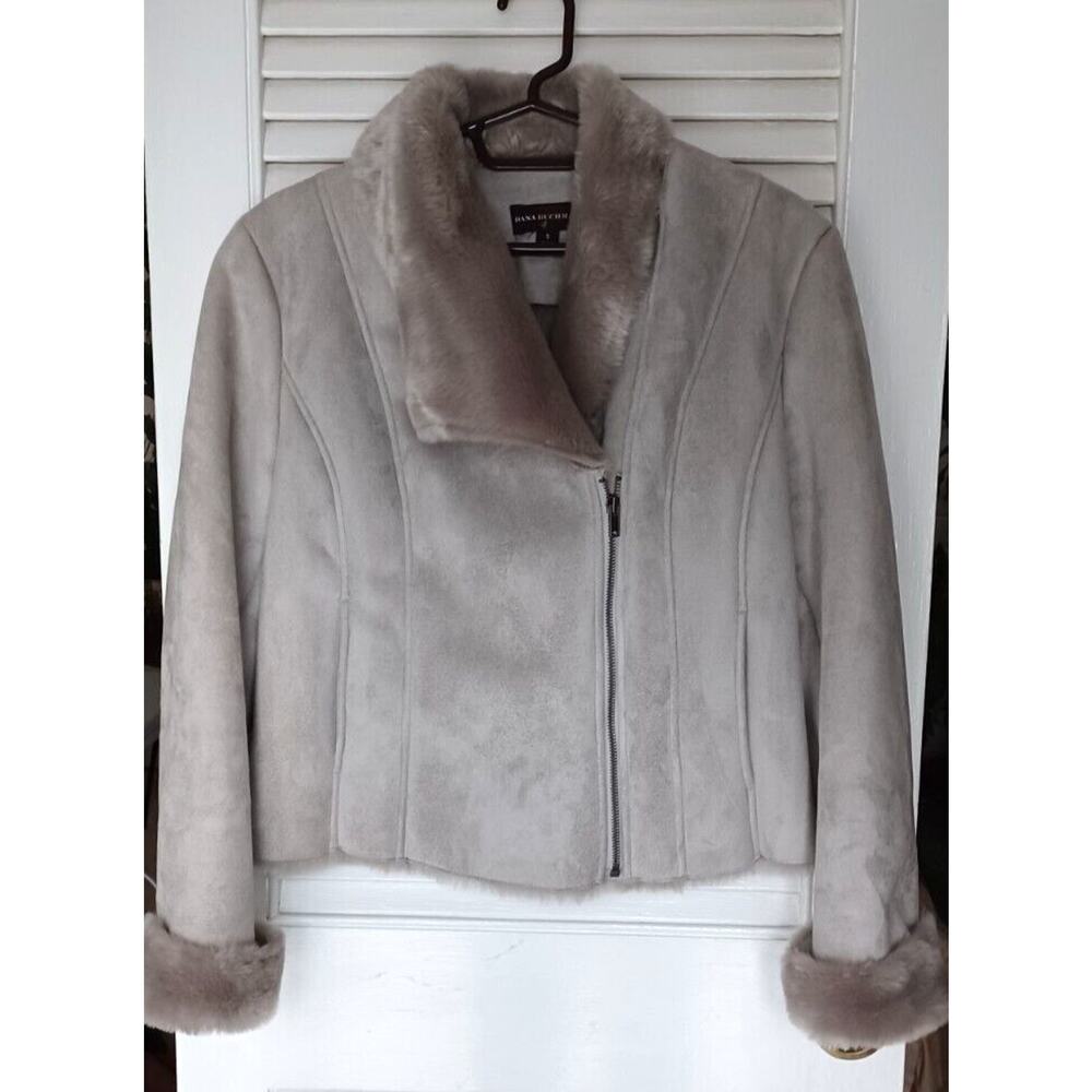 Dana Buchman Women Gray Soft Plush FAUX FUR SUEDE JACKET Zip Coat Jacket Size S